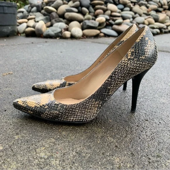HP 🎉 Stuart Weitzman Designer Snakeskin Heels | Leather Shoes Pointed Toe Pumps - Picture 2 of 8